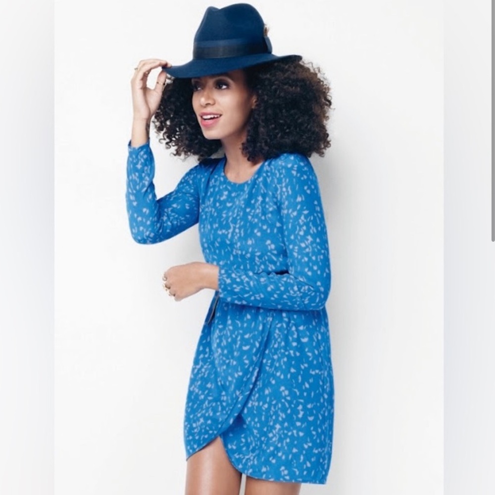 Madewell Silk Broadway & Broome Blue Long Sleeve Mini Dress Sundress Size 6 - Picture 2 of 9